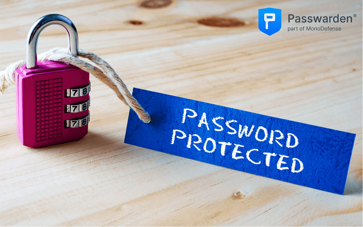 Words Passwords protected written on tag label tied with a padlock, conveying concept of data protection by password managers