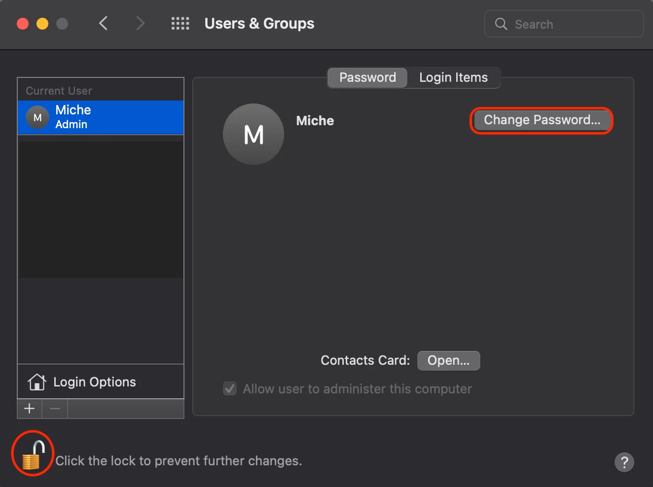 how to change macbook password