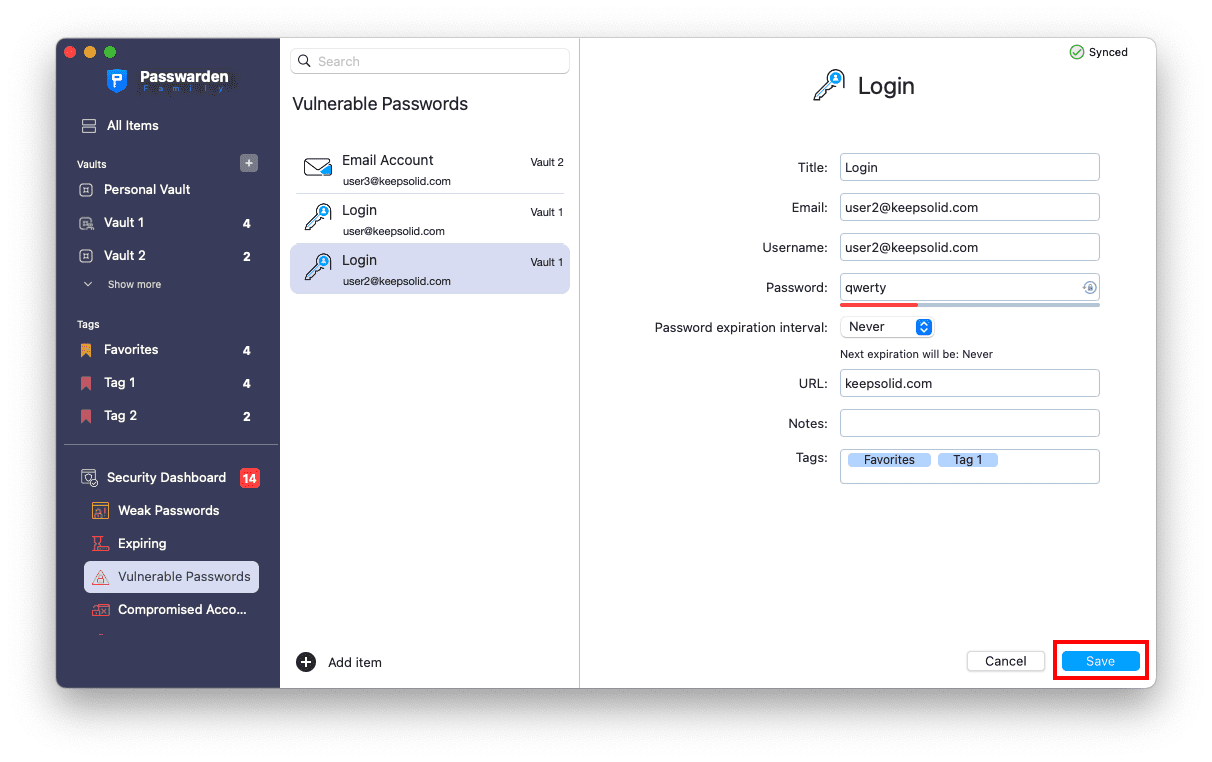 Change Vulnerable password and Save