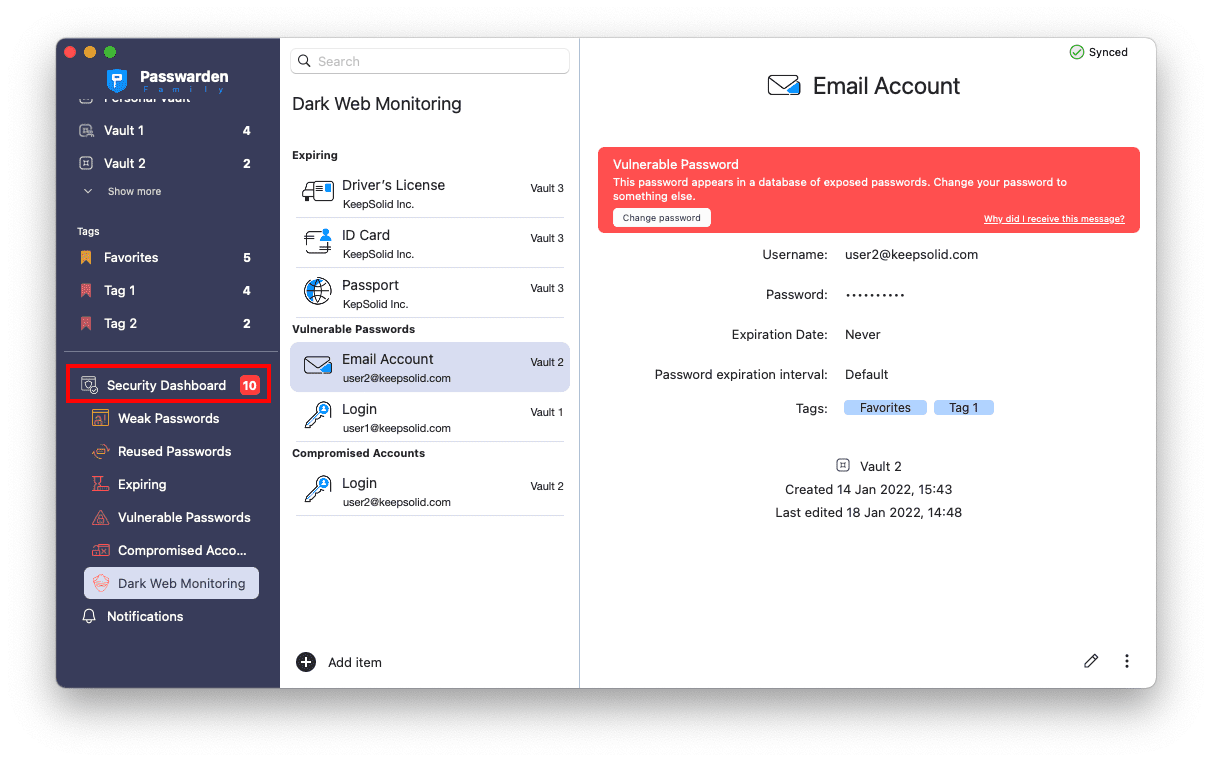 Security Dashboard left