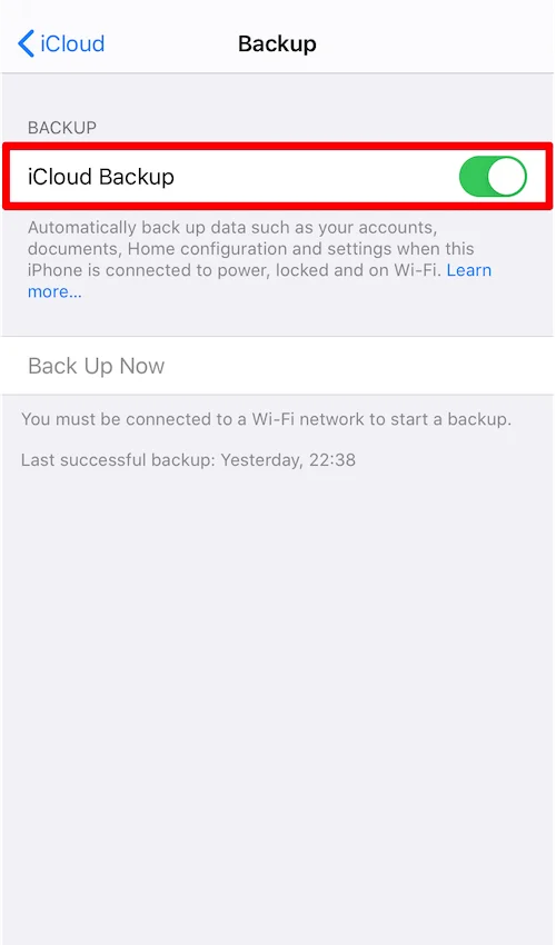 iCloud backup on iPhone