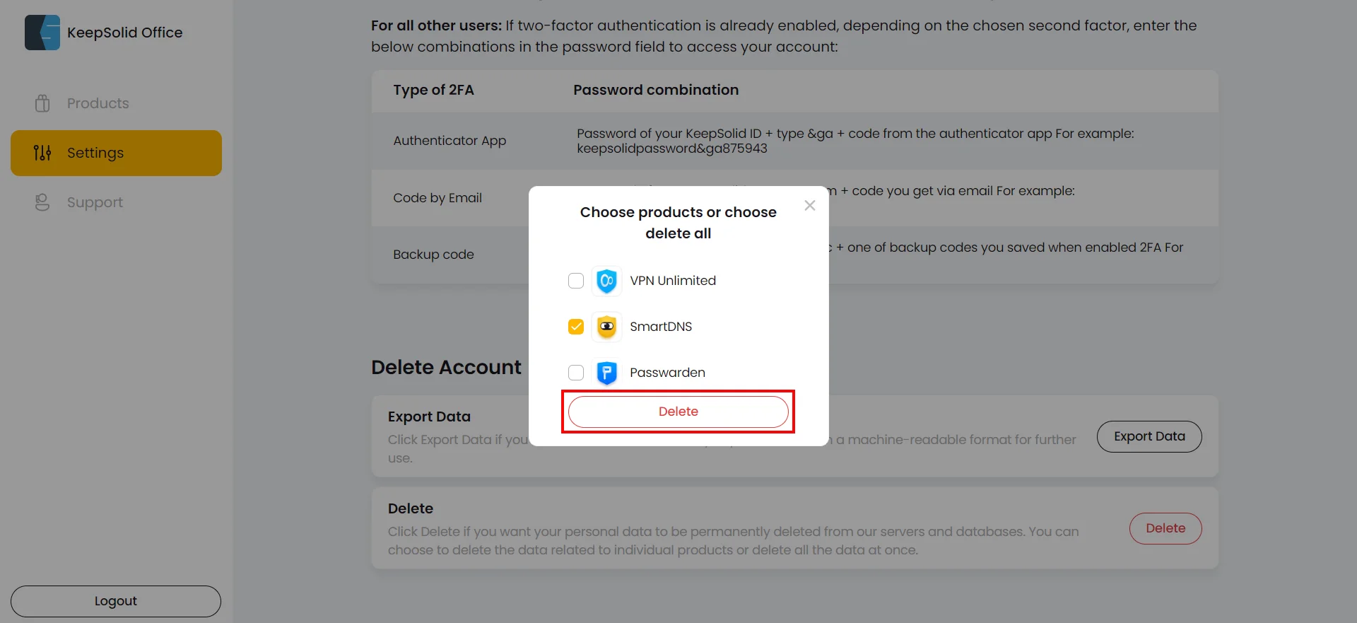 Delete Selected Items